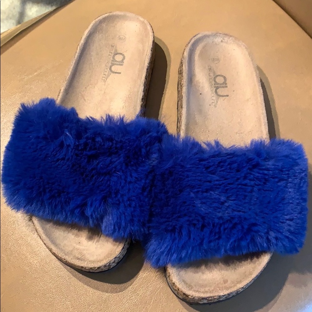 Blue Furry Slide In Shoes!